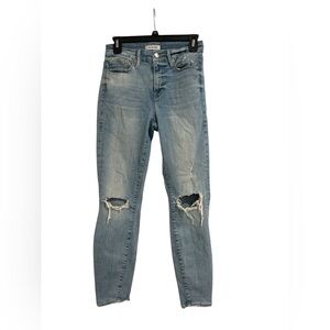 Good American Blue Skinny Jeans with Distressed Details